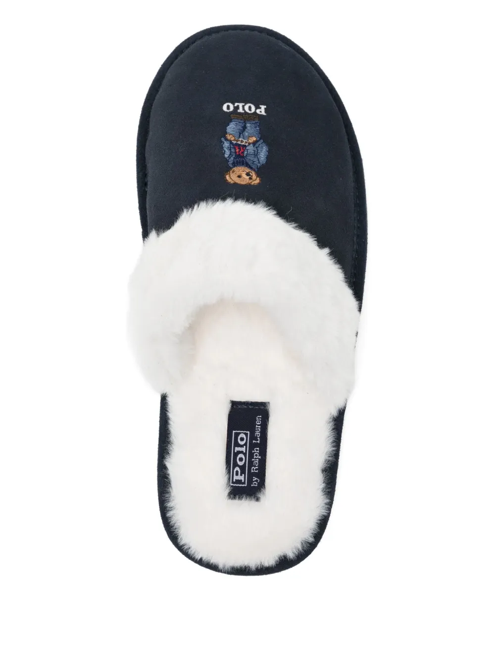 Polo Ralph Lauren Bear-embroidered Slippers In Blue