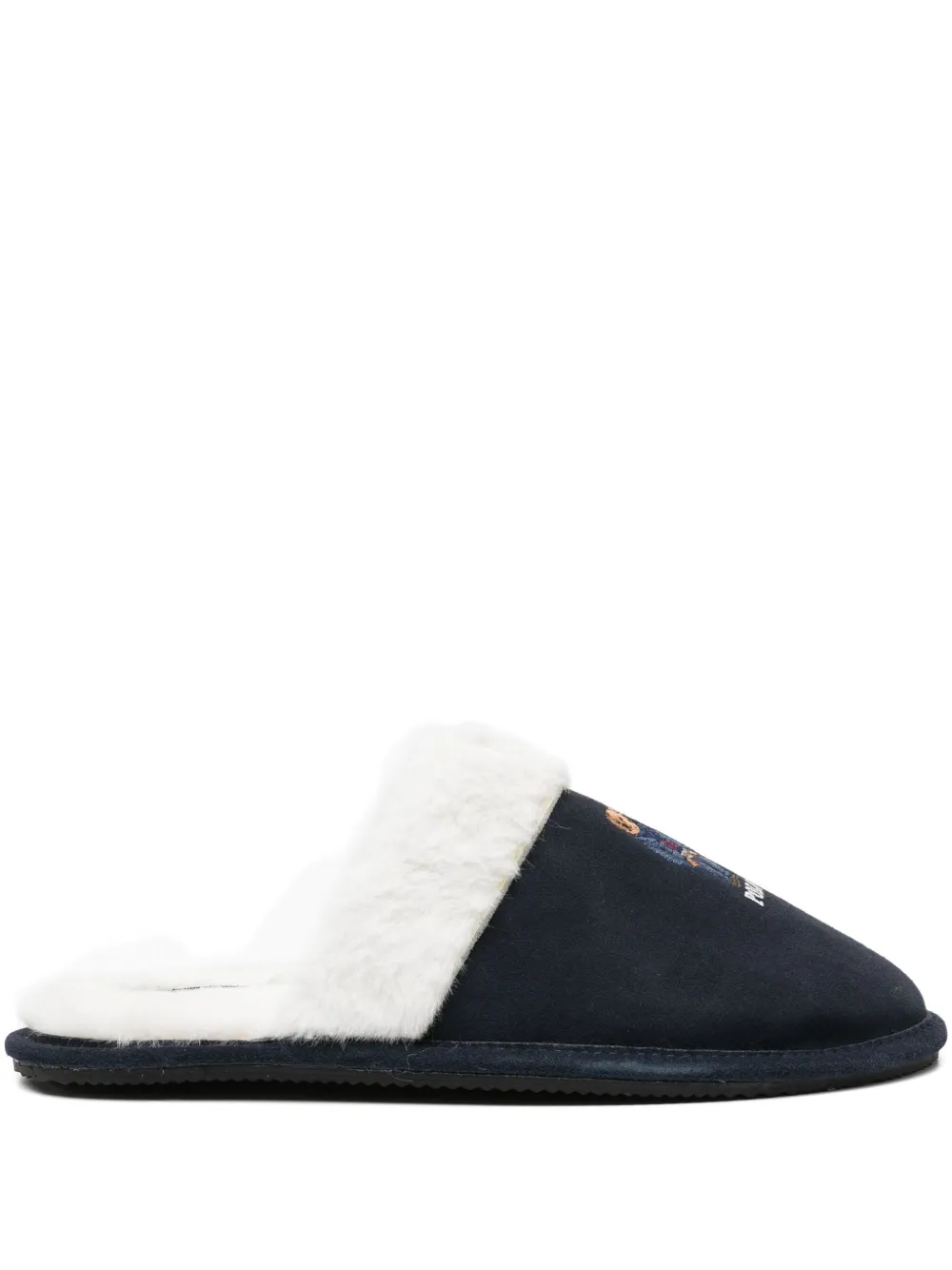 Polo Ralph Lauren Bear-embroidered Slippers In Blue