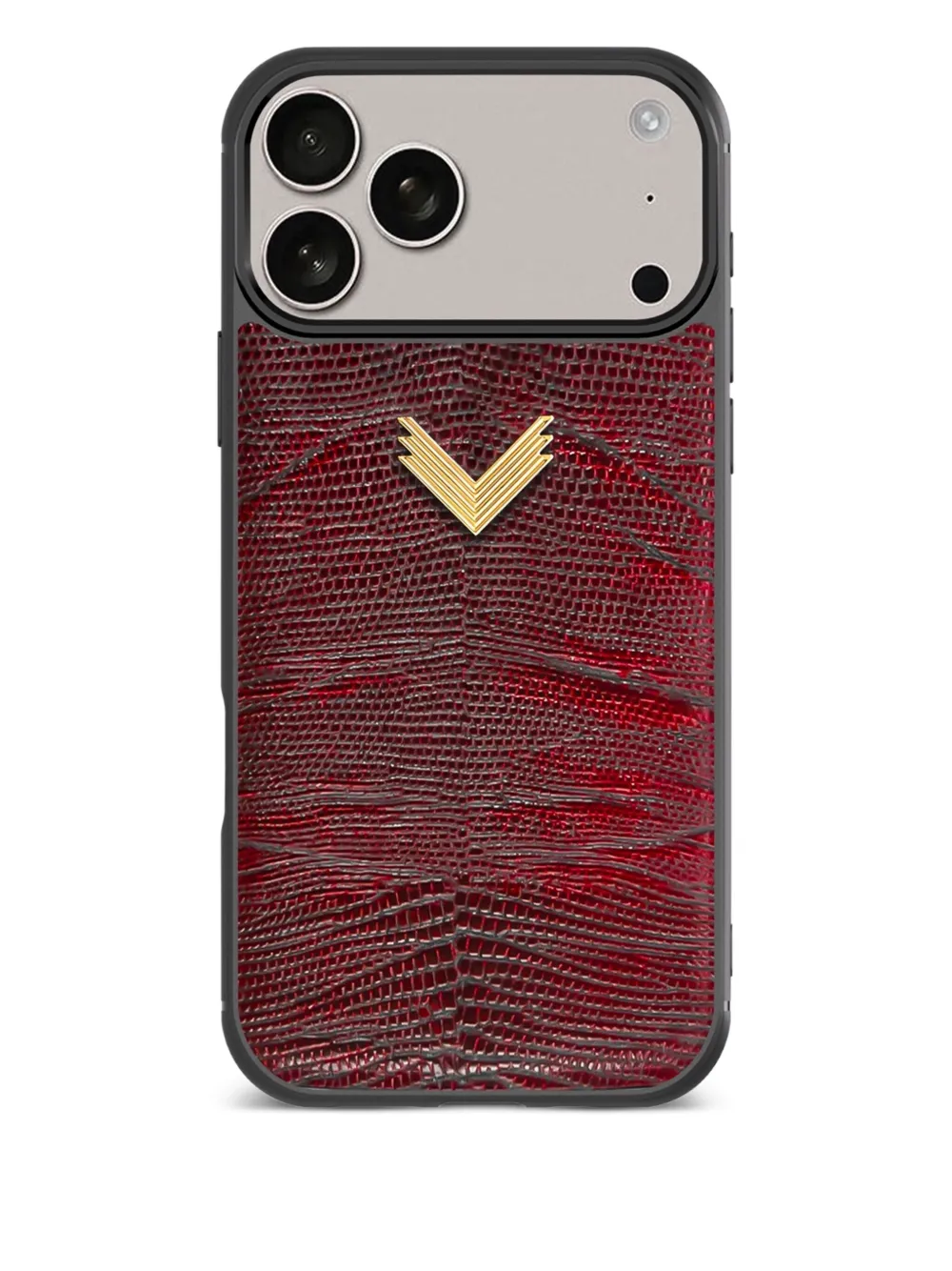 VELANTE leather-textured gold-embellished iPhone 17 Pro phone case - Marrone