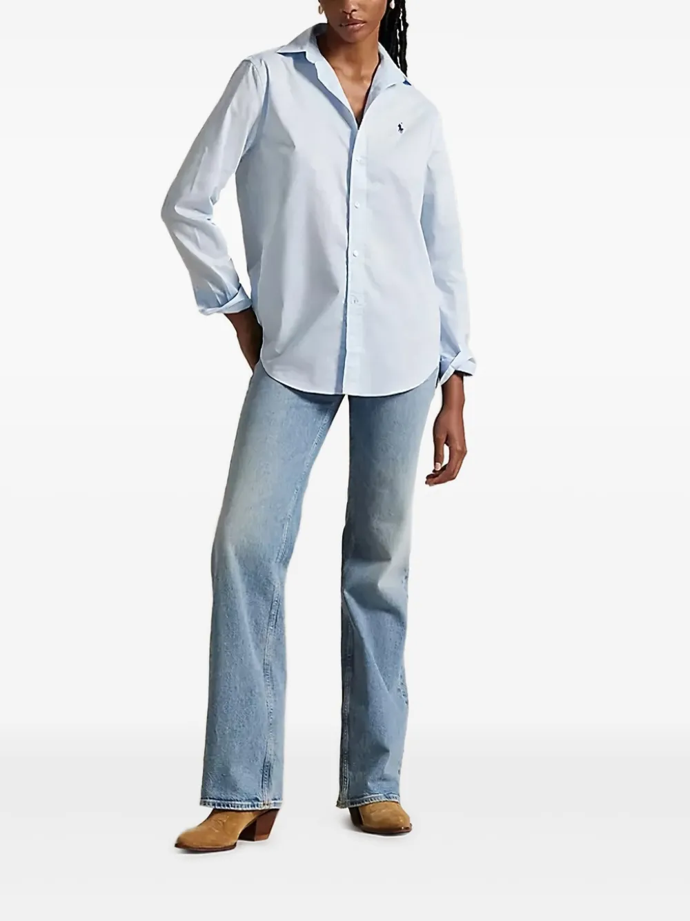 Polo Ralph Lauren logo-embroidery long-sleeve shirt - Blauw