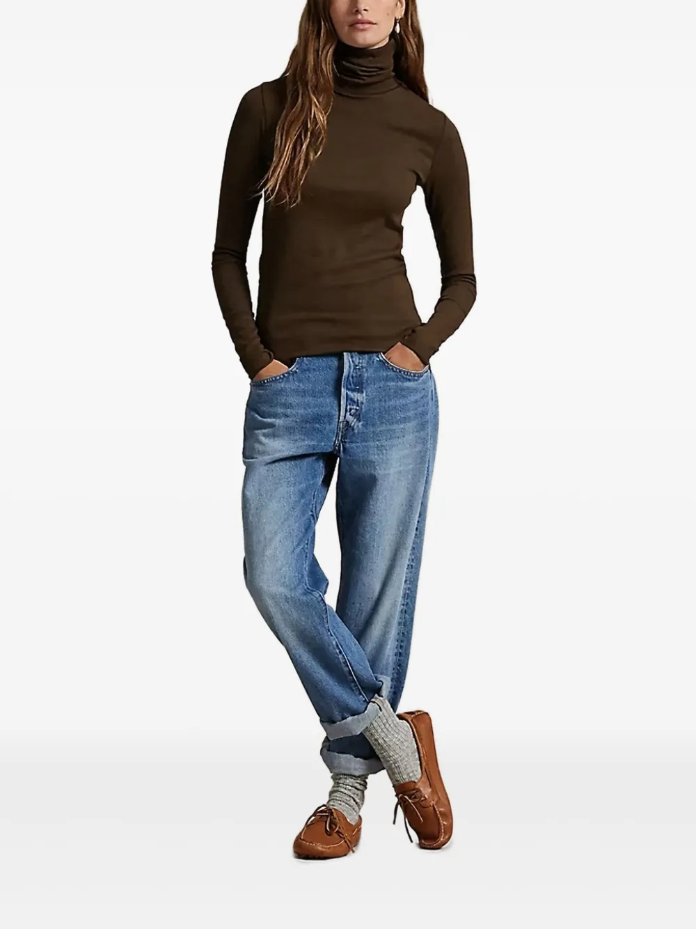Polo Ralph Lauren Roll-neck Knitted Top In Brown
