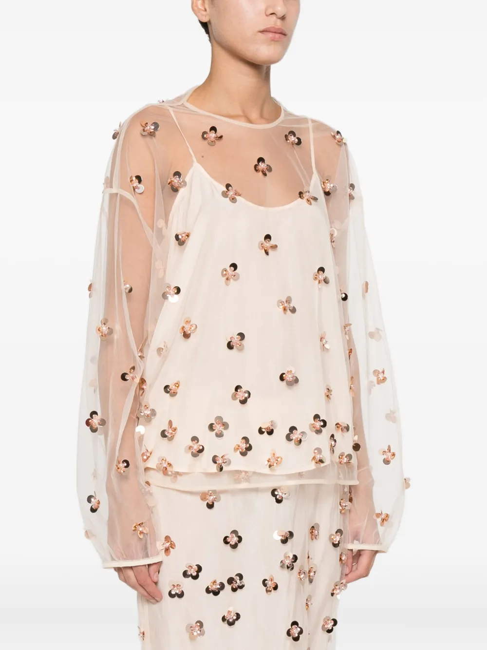 Forte Blouse met pailletten Beige