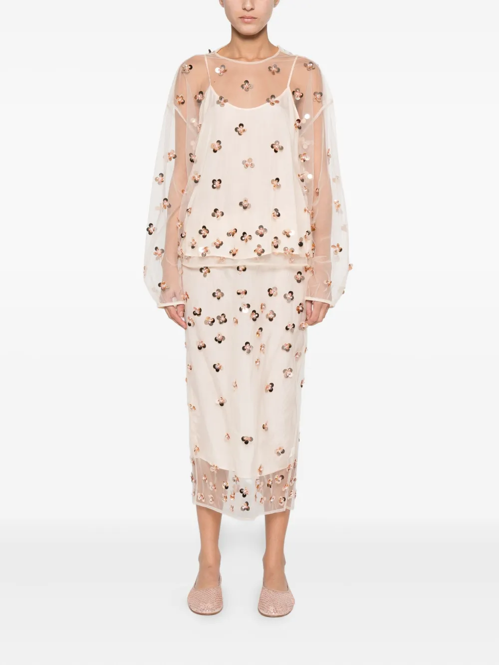 Forte Forte Midi-rok met bloemdetail - Beige