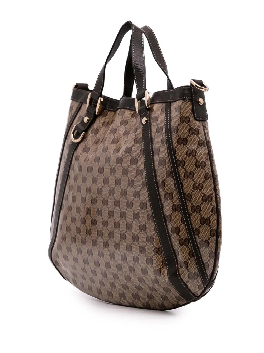 Pre-owned Gucci 2016-2025 Gg Crystal Abbey D Ring Convertible Tote Satchel In Brown