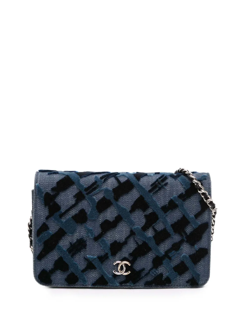 CHANEL Pre-Owned 2017-2018 デニム＆ベルベット ウォレットオンチェーン ショルダーバッグ - ブルー