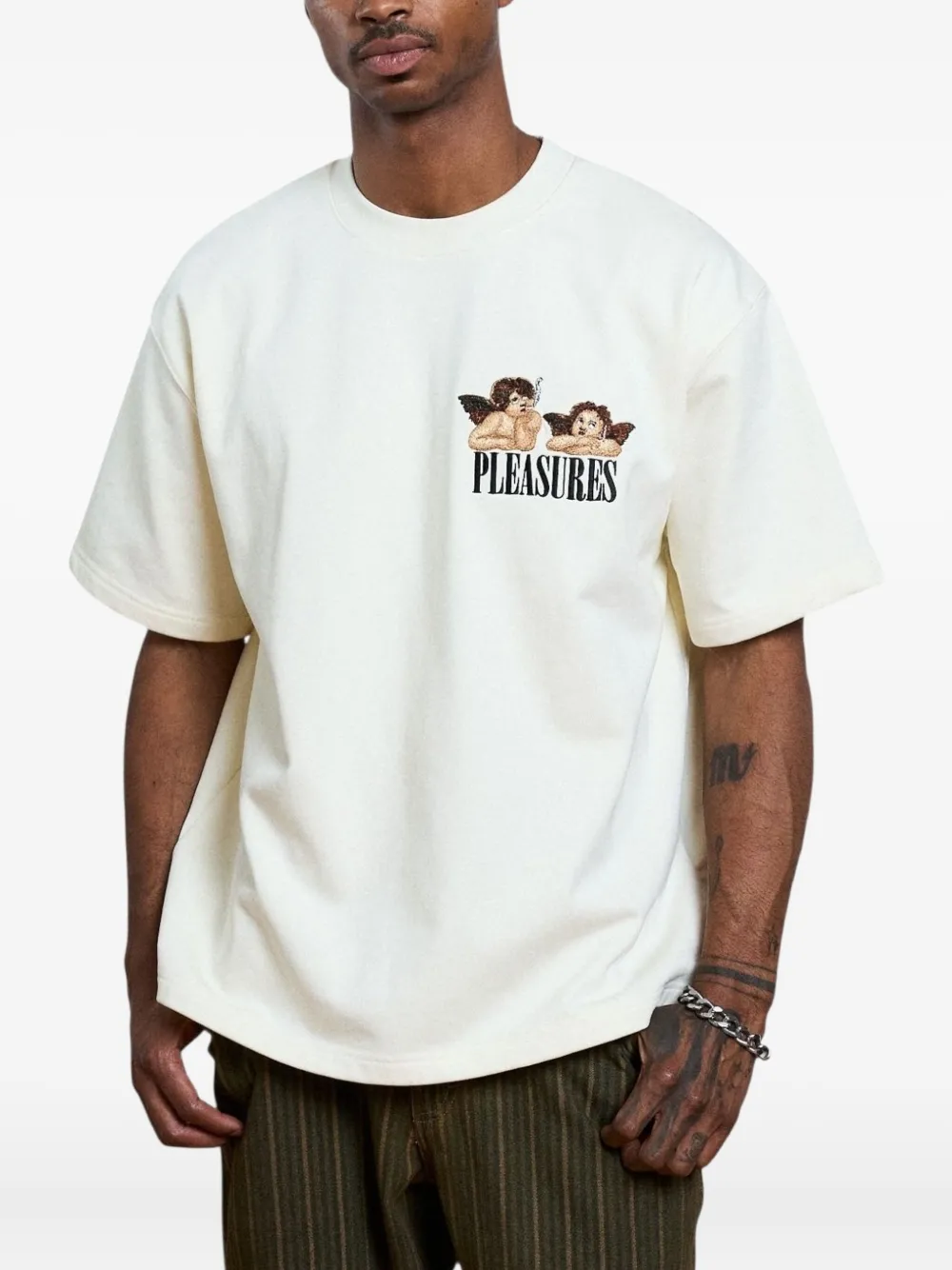 Pleasures embroidered short-sleeve T-shirt - Wit