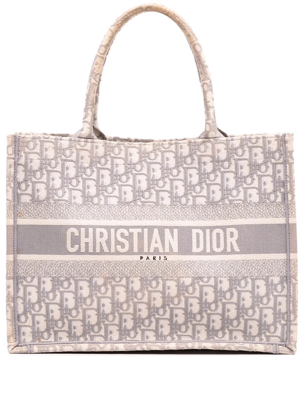 Pre-owned Dior 2020 Medium Oblique Embroidered Canvas Book Tote Bag In Gray