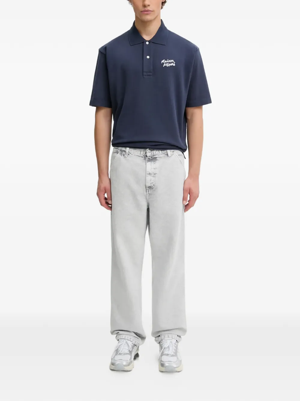 Maison Kitsuné embroidered-logo polo shirt - Blauw