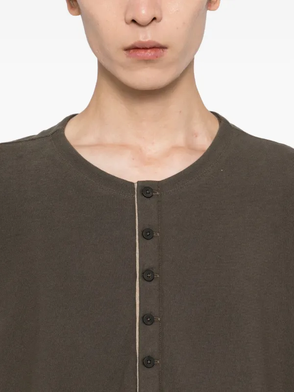 Ziggy Chen Henley Neck Long Sleeve T-shirt | Green | FARFETCH FI