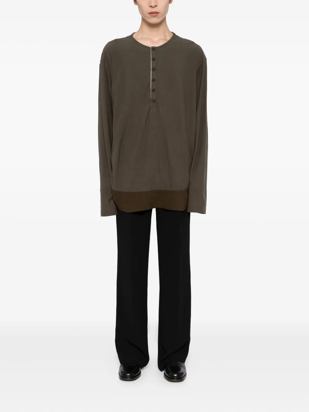 Ziggy Chen Henley T-shirt met lange mouwen - Groen