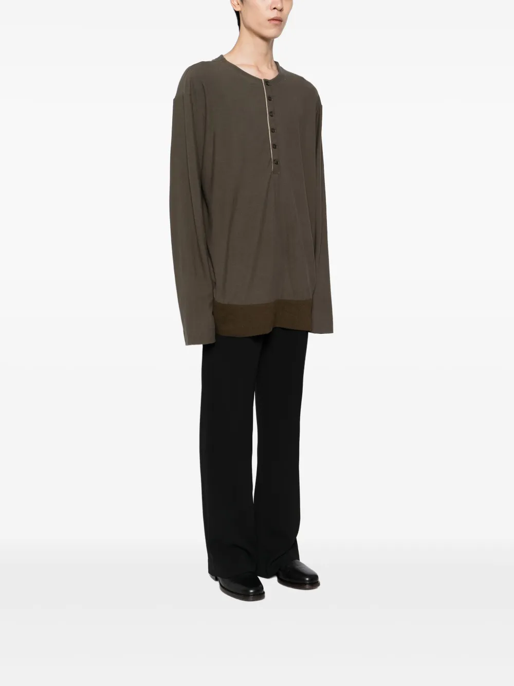 Ziggy Chen Henley T-shirt met lange mouwen Groen