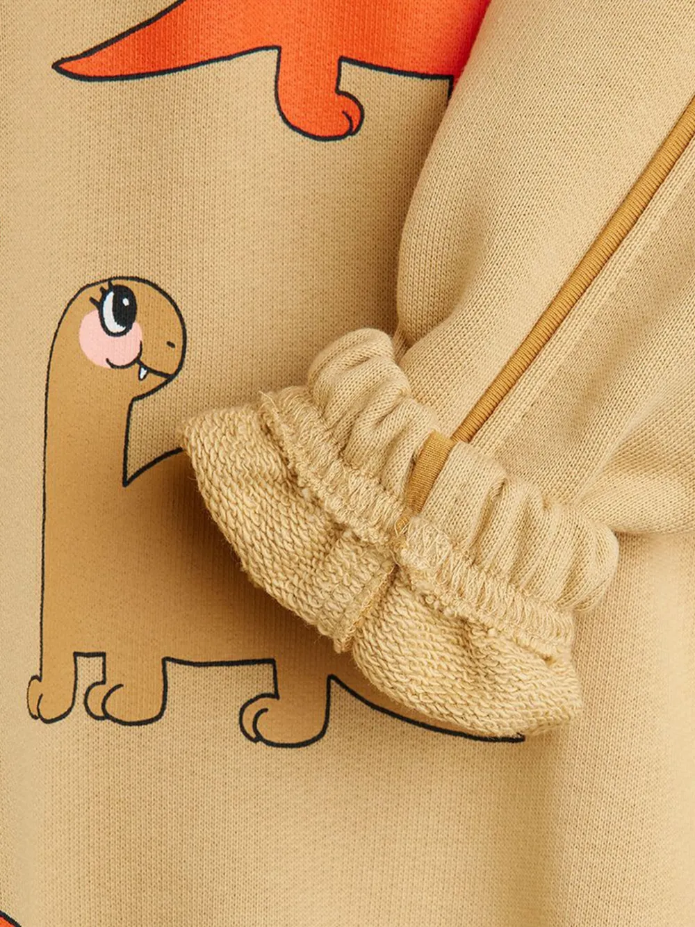 Mini Rodini Sweater met dinosaurusprint en ruches Beige