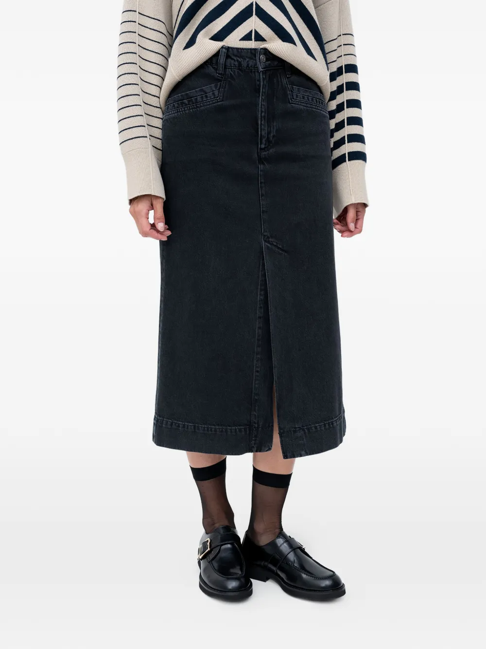 BOSS split denim midi skirt - Nero