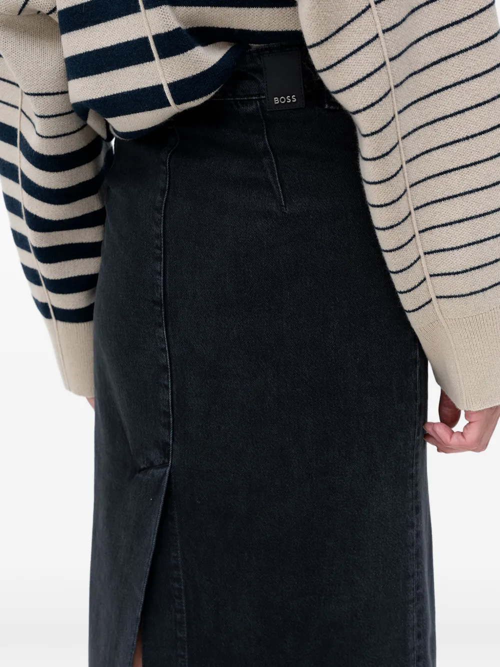 BOSS Denim midi-rok met split Zwart