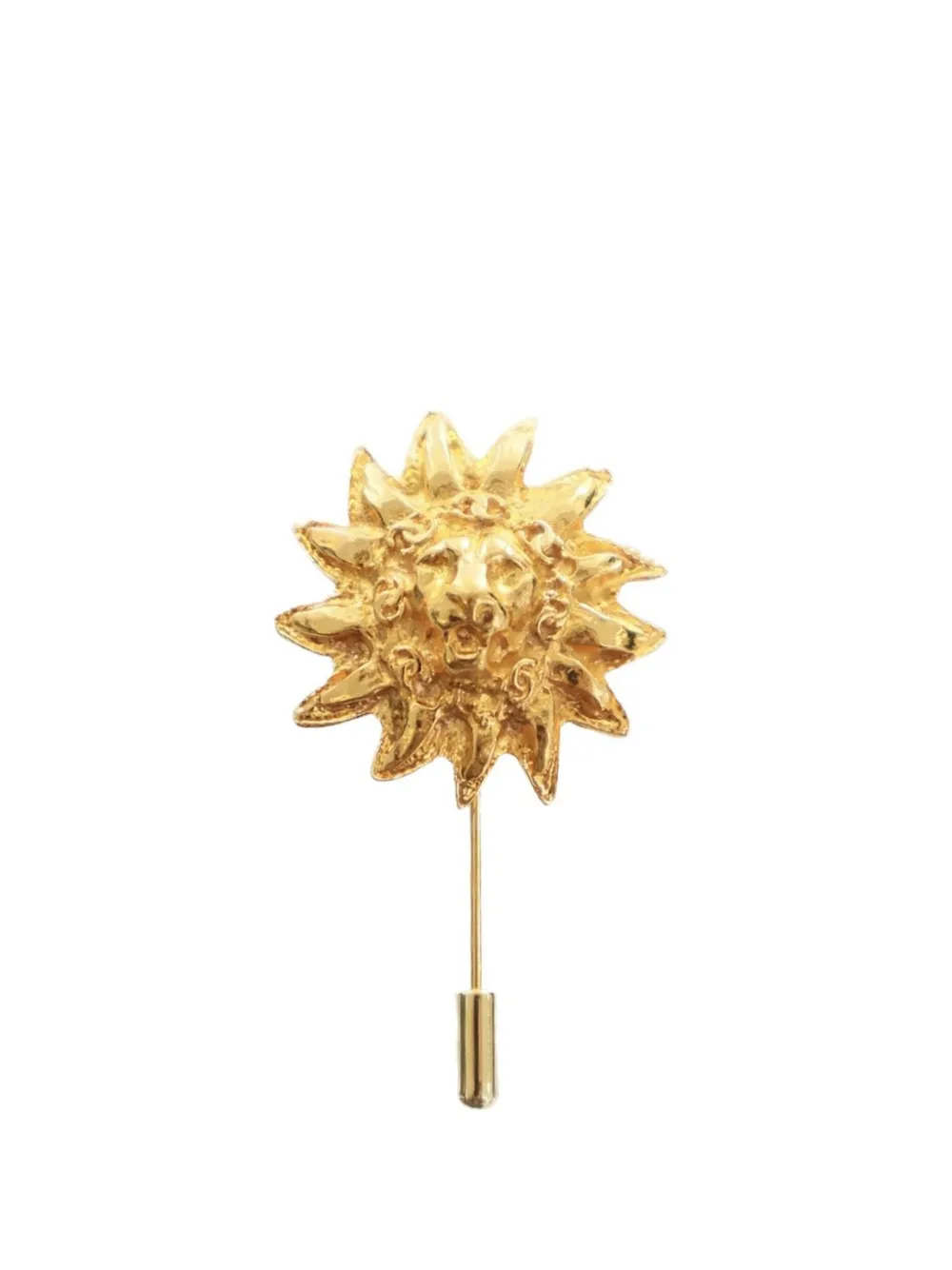 Pre-owned Chanel 1970-1980 Gold Plated Lion Head Pin Brooch Costume Brooch