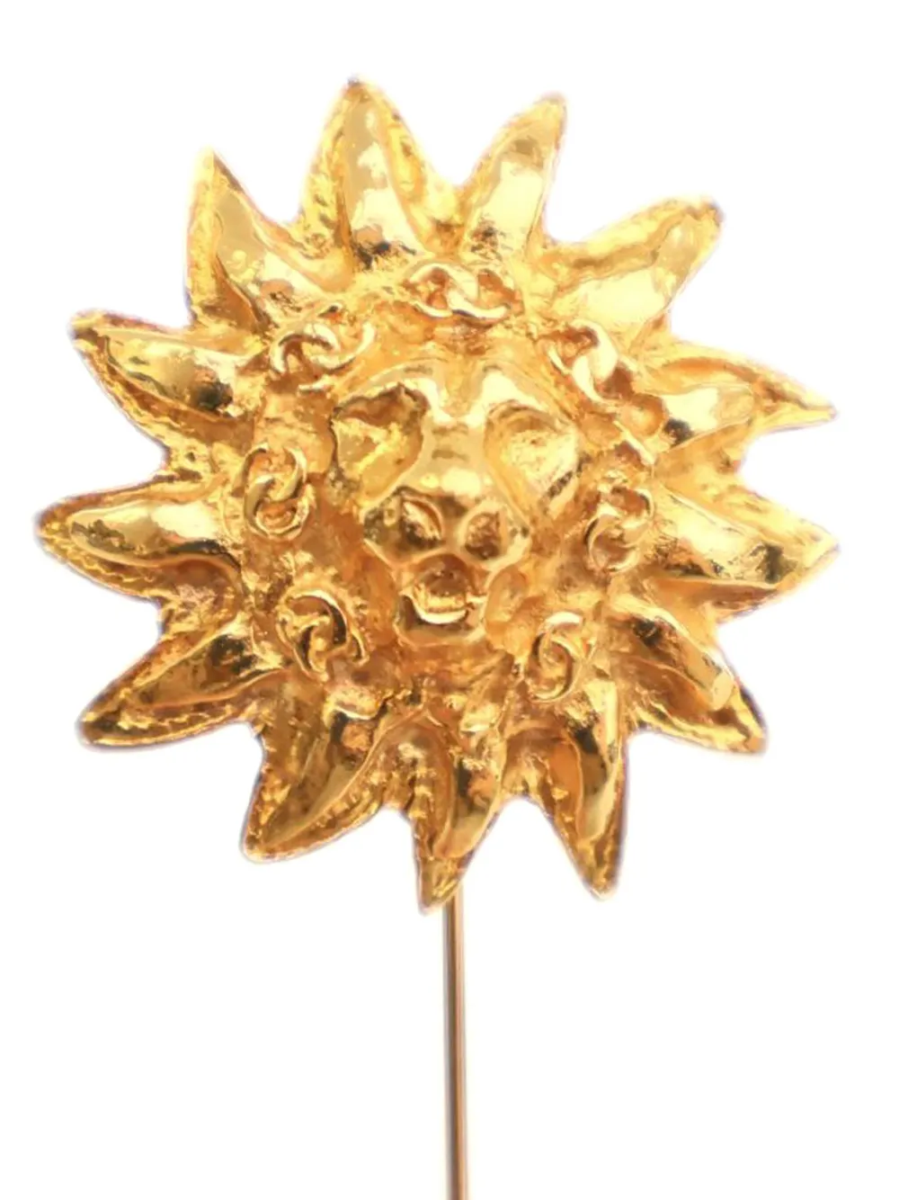 Pre-owned Chanel 1970-1980 Gold Plated Lion Head Pin Brooch Costume Brooch