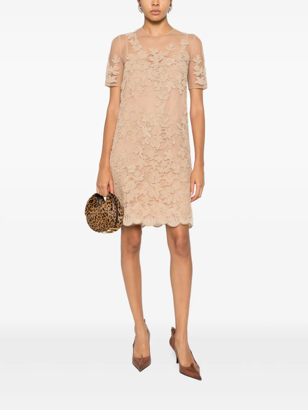 Ermanno Scervino floral lace mini dress - Beige