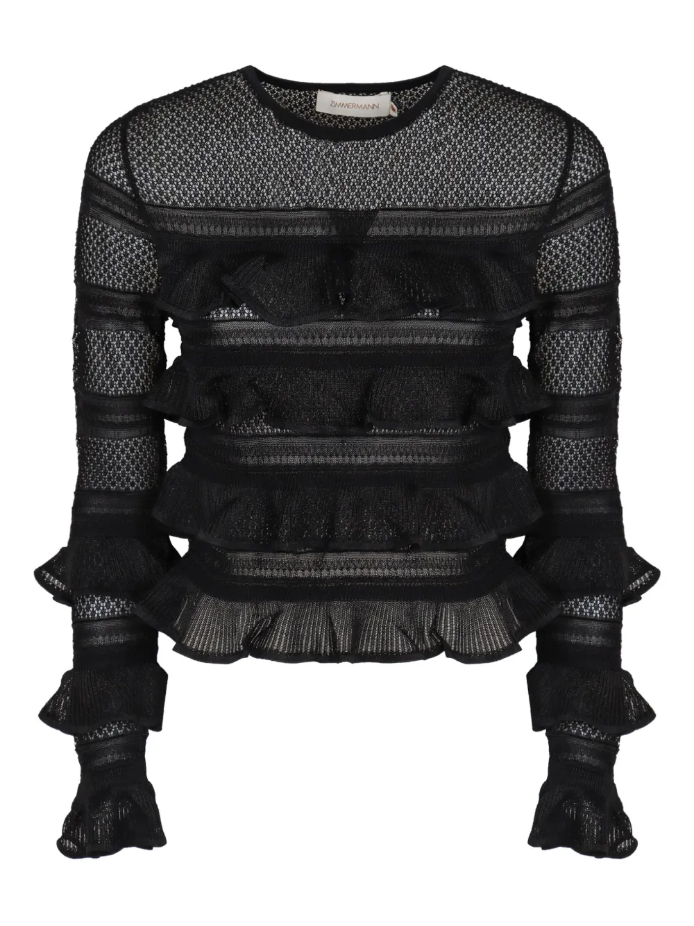 Zimmermann Hypnotic Lace Ruffled Top In Black