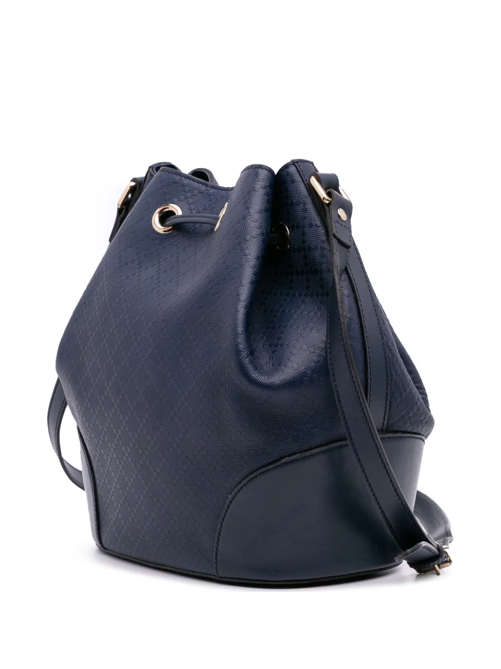 Pre-owned Gucci 2016-2025 Medium Calfskin Bright Diamante Bucket Bag In Blue