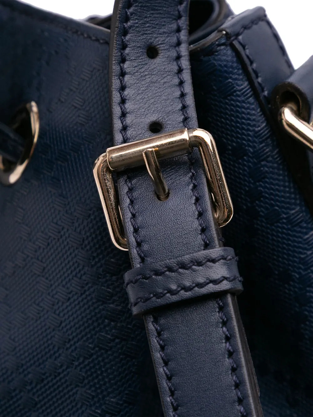 Pre-owned Gucci 2016-2025 Medium Calfskin Bright Diamante Bucket Bag In Blue