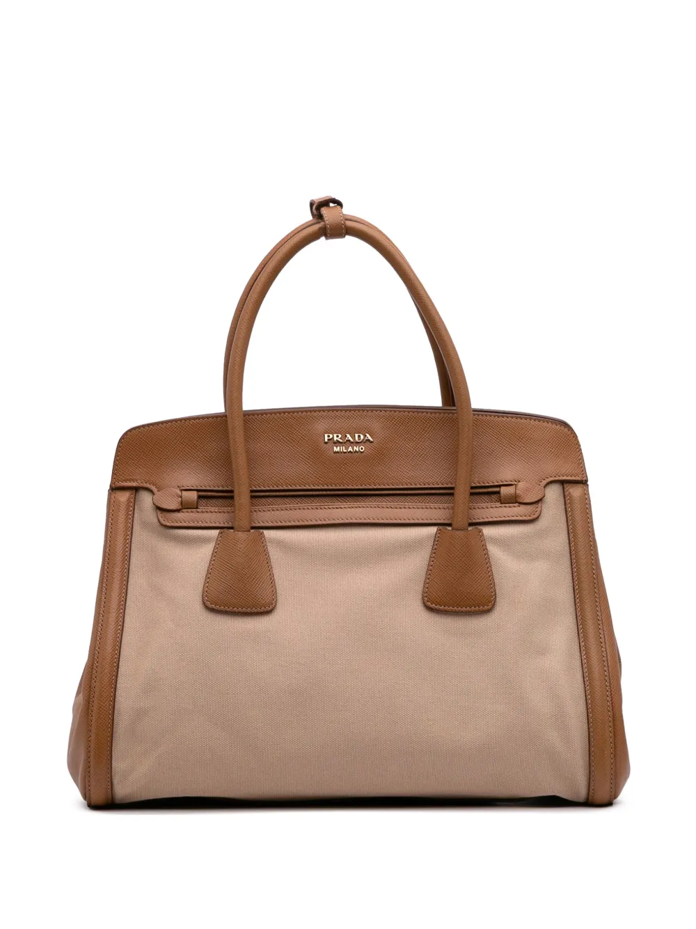 Prada Pre-Owned 2000-2025 Saffiano Cuir Trimmed Canapa satchel | Brown | Image 1