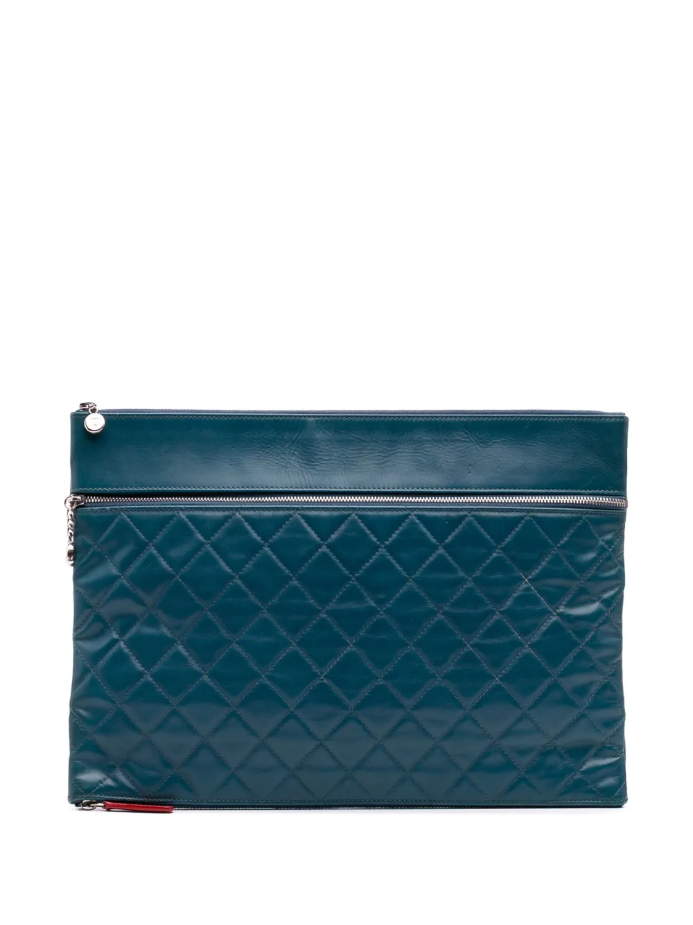 CHANEL Pre-Owned 2013-2014 ココマーク マトラッセ ラムスキン マルチジップ クラッチバッグ - ブルー