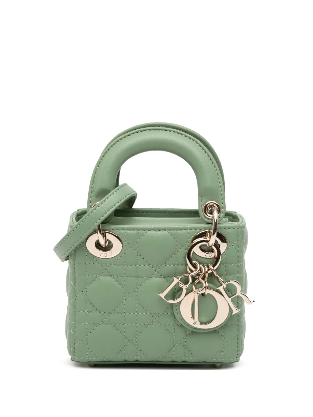 Christian Dior Pre-Owned 2021 Micro Lambskin Cannage Lady Dior satchel | Green | Image 1