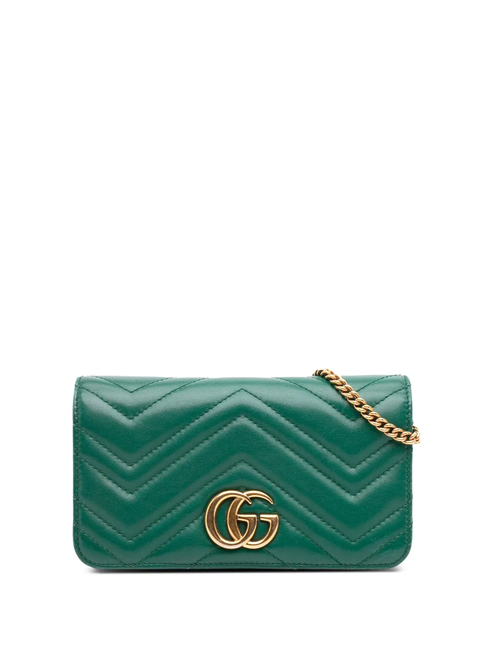 Pre-owned Gucci 2016-2025 Mini Gg Marmont Matelasse Leather Wallet On Chain Crossbody Bag In Green