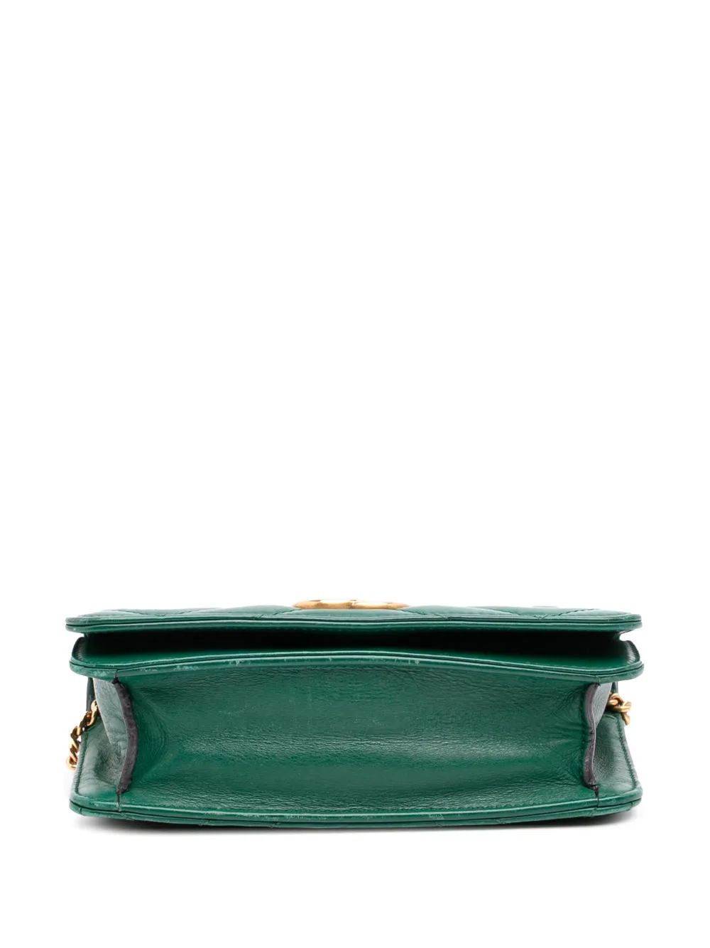 Pre-owned Gucci 2016-2025 Mini Gg Marmont Matelasse Leather Wallet On Chain Crossbody Bag In Green