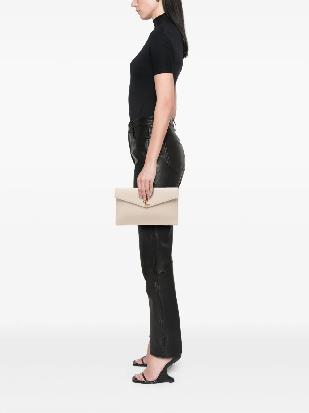 Pre-owned Saint Laurent 2020 Grain De Poudre Uptown Pouch Clutch Bag In White
