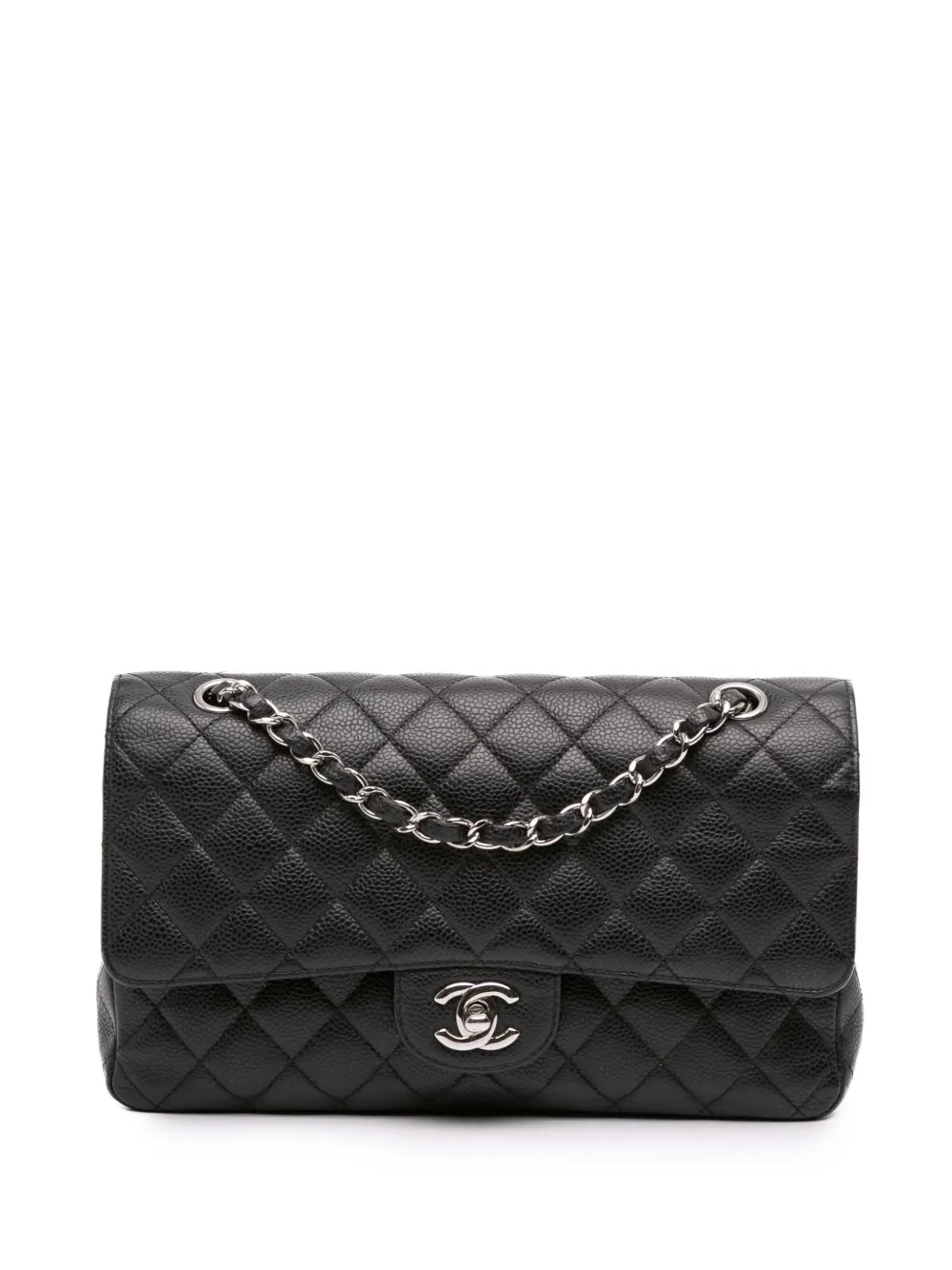 CHANEL Pre-Owned 2009-2010 ミディアム クラシック キャビア ダブルフラップ ショルダーバッグ - ブラック
