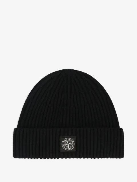 Stone Island logo-patch ribbed-knit beanie hat