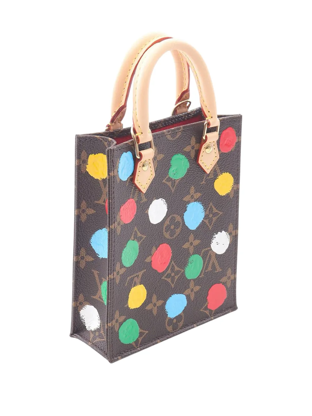 Pre-owned Louis Vuitton 2021-2025 Yayoi Kusama Monogram Dots Petit Sac Plat Satchel In Brown