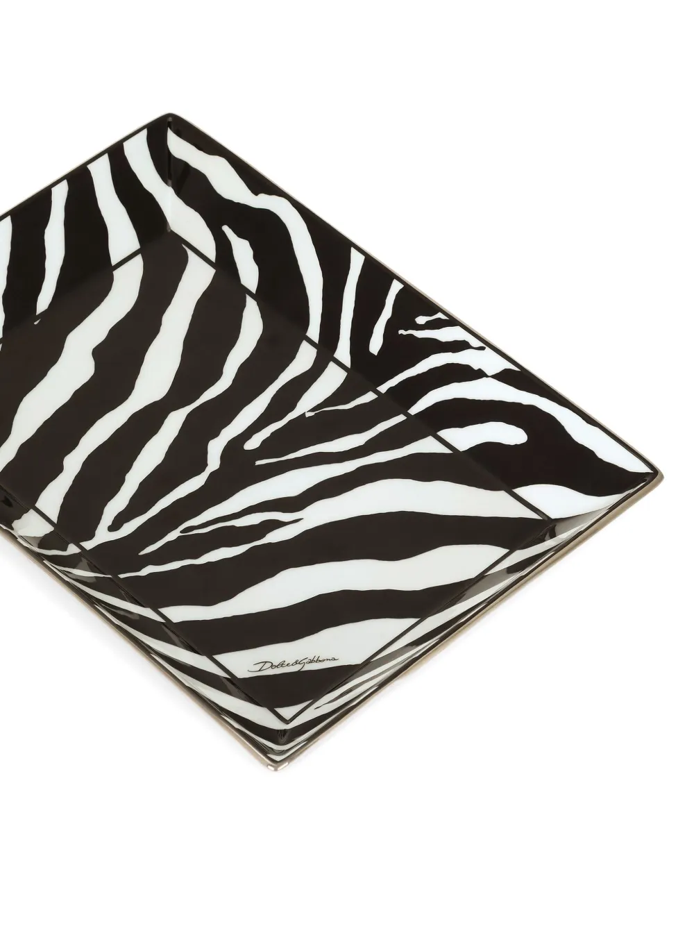 Dolce & Gabbana Zebra Porcelain Tray (26cm X 8.5cm) In Black