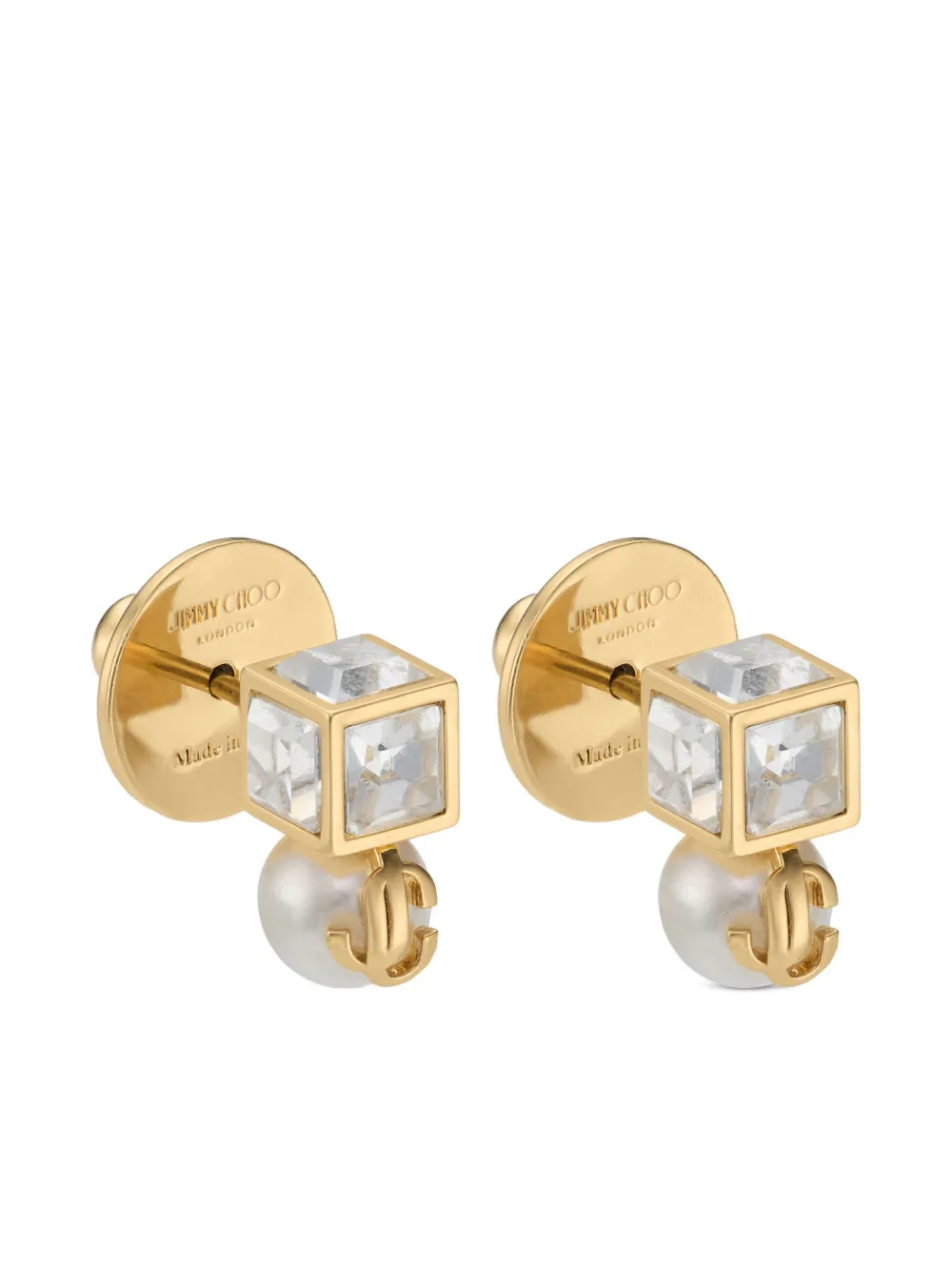 Jimmy Choo Pearl Cube Studded Earrings In Gold