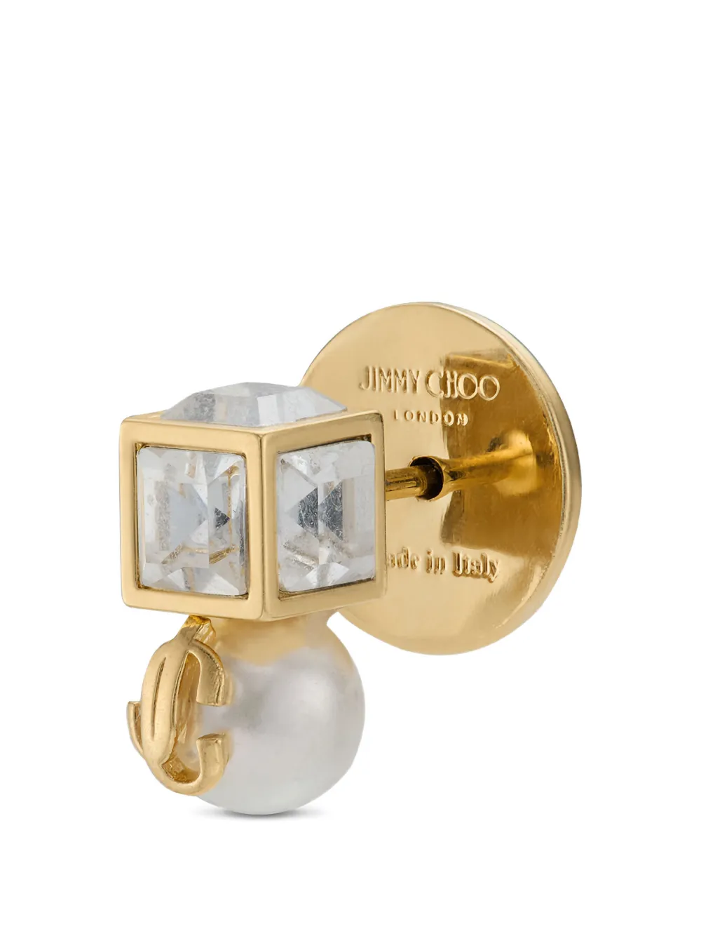 Jimmy Choo JC Cube Pearl Studded Earrings in Gold, view 3