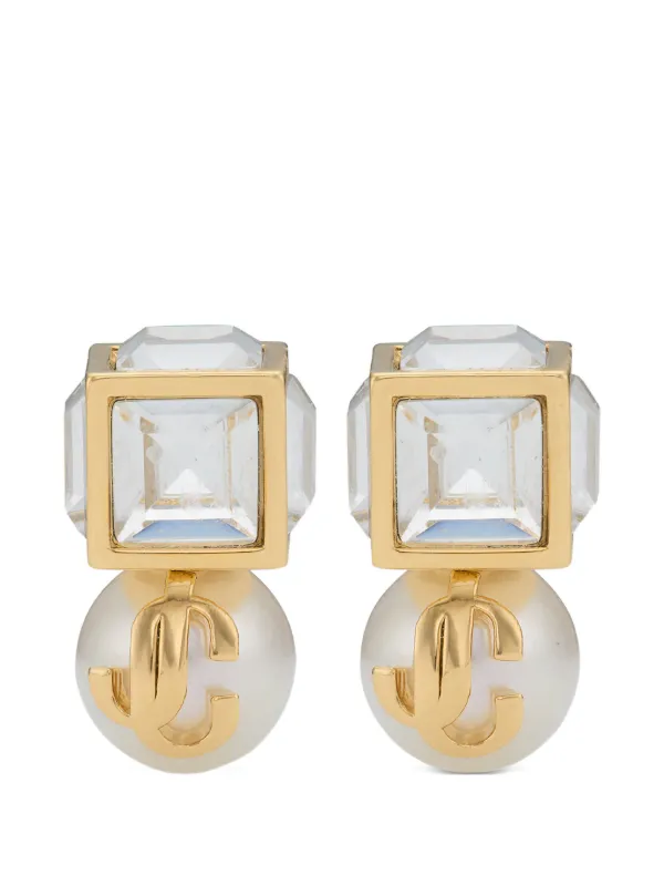 Jimmy Choo JC Cube Pearl Studded Earrings in Gold