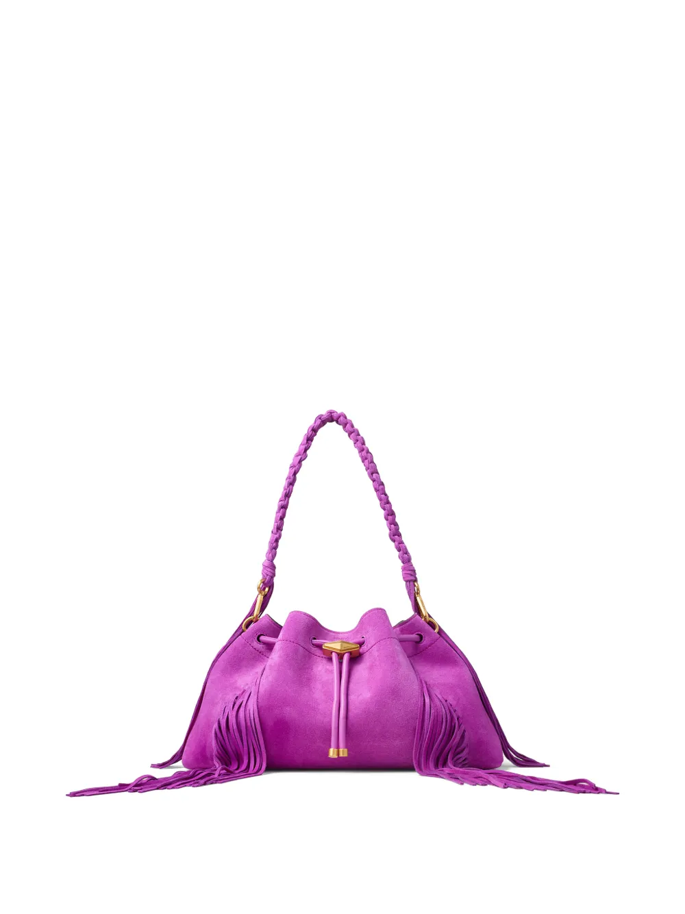 Jimmy Choo Cinch M fringed braide- handle shoulder bag - Viola