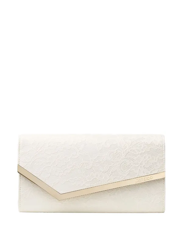 Jimmy Choo Emmie Floral Lace Clutch Bag in White
