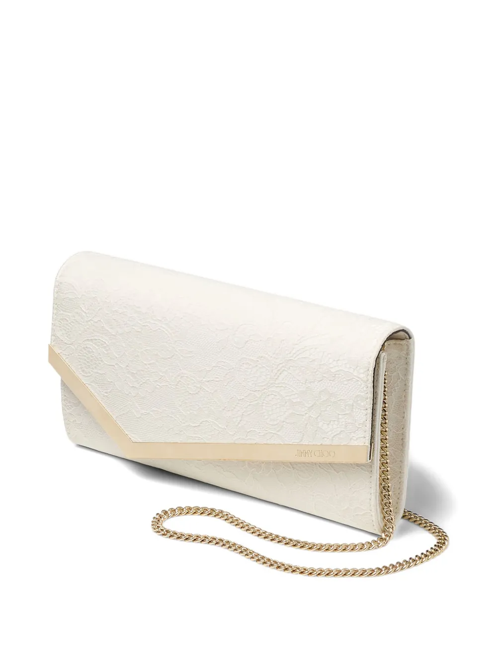 Jimmy Choo Emmie clutch met bloemenketting Wit
