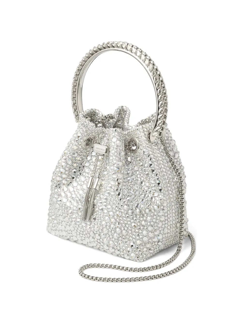 Jimmy Choo Bon bucket-tas verfraaid met kristallen en ronde handgreep Zilver