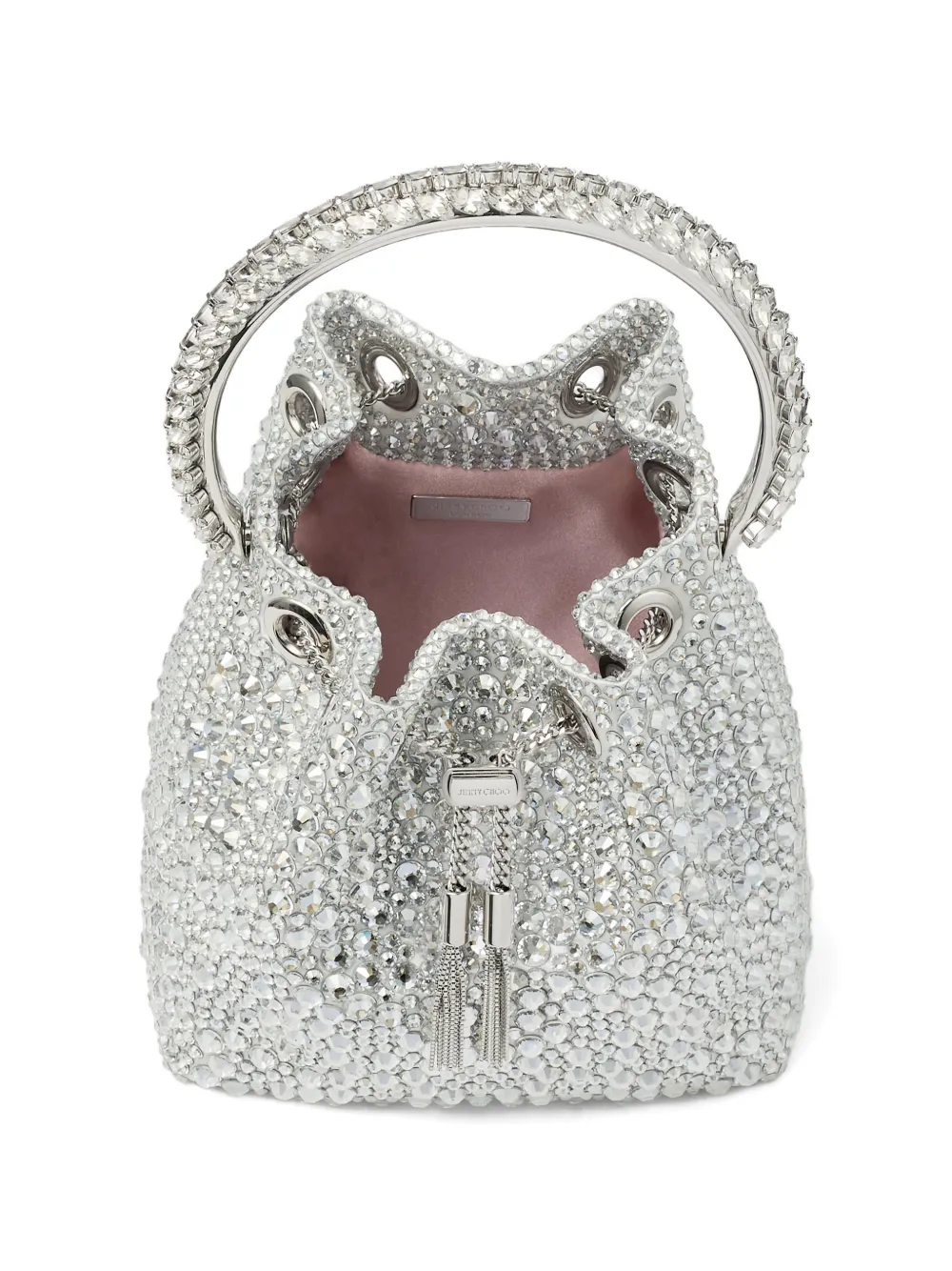 Jimmy Choo Bon bucket-tas verfraaid met kristallen en ronde handgreep Zilver