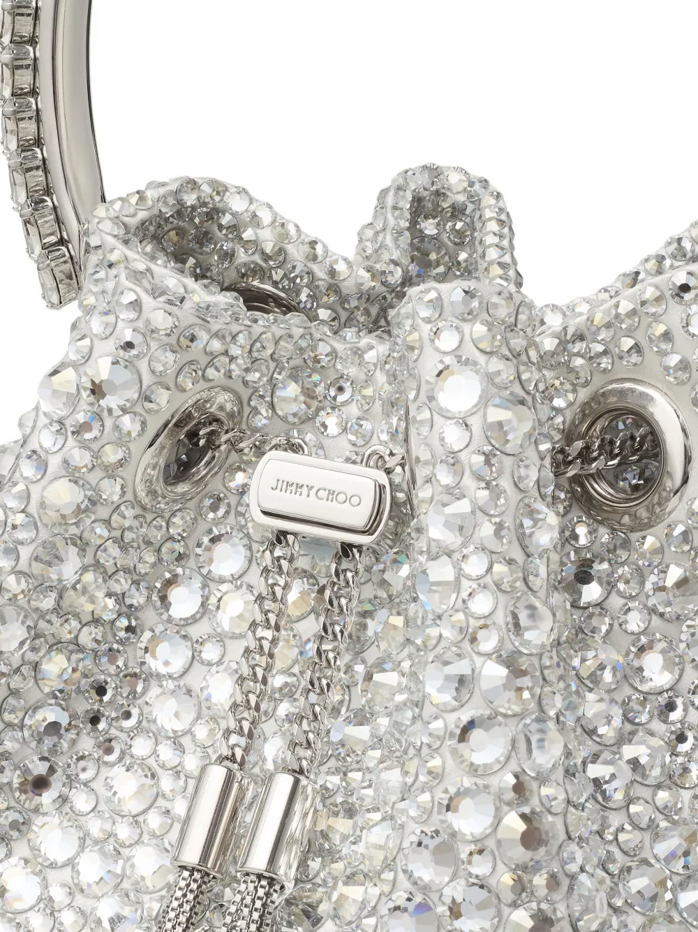 Jimmy Choo Bon bucket-tas verfraaid met kristallen en ronde handgreep Zilver