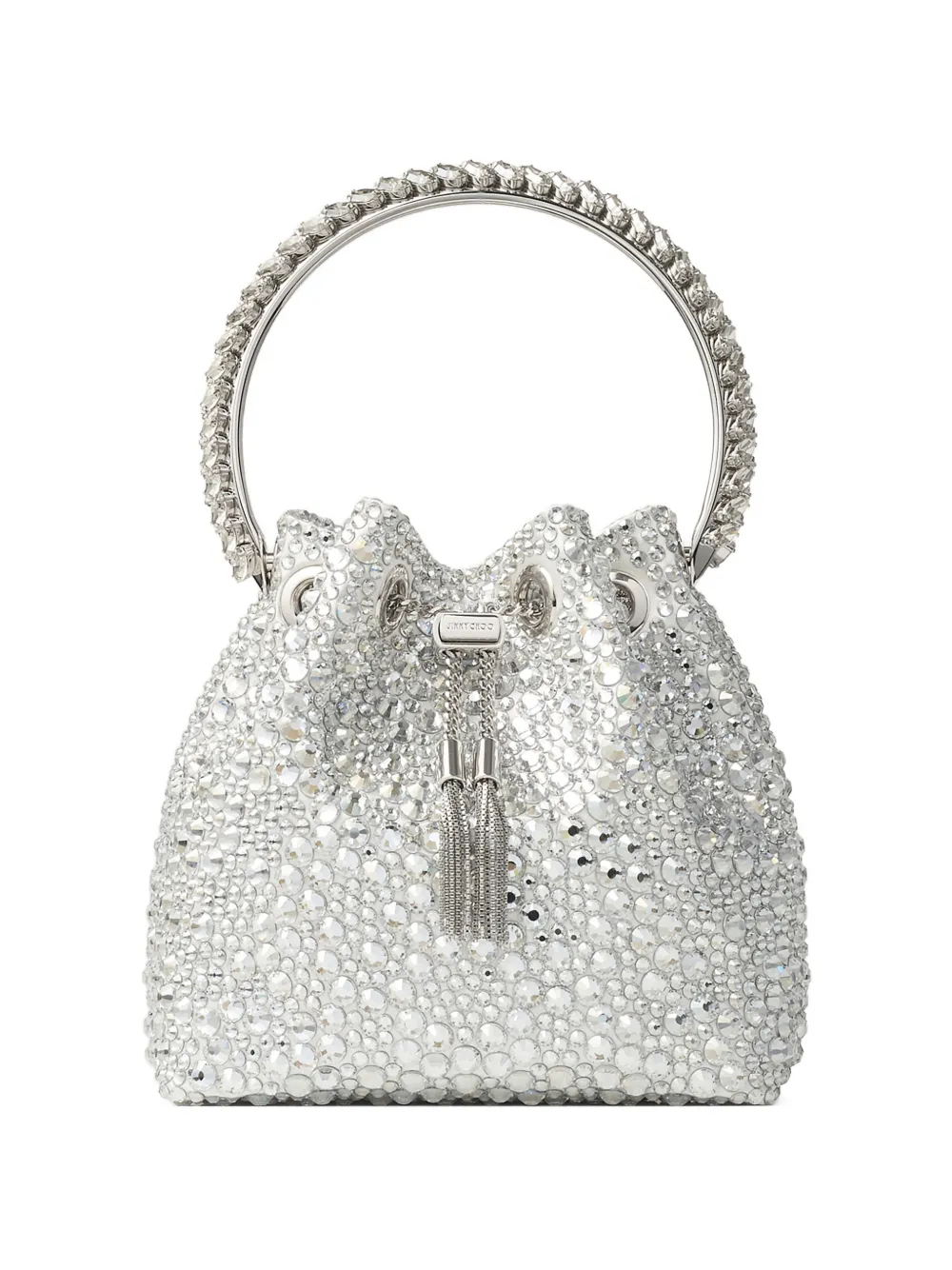 Jimmy Choo Bon Bon crystal-embellished circle-handle bucket bag - Argento