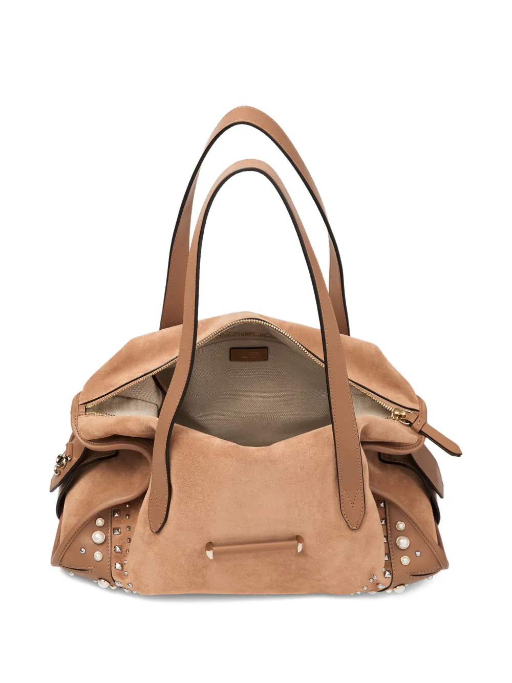Jimmy Choo Medium Bar Studded Suede Holdall in Brown, view 4