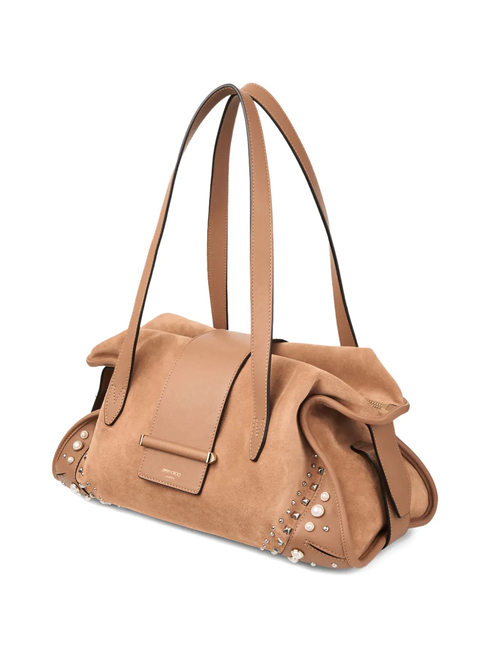 Jimmy Choo Medium Bar Studded Suede Holdall in Brown, view 3