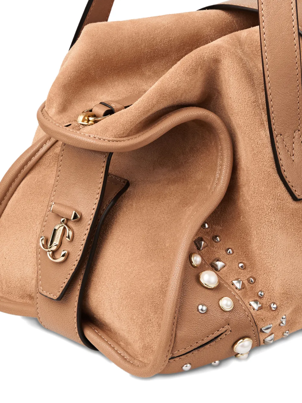 Jimmy Choo Medium Bar Studded Suede Holdall in Brown, view 5