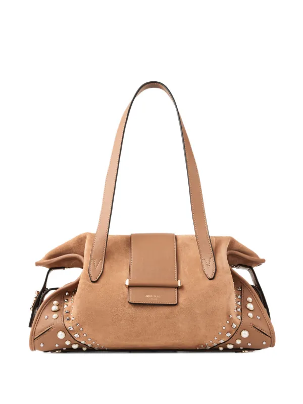 Jimmy Choo Medium Bar Studded Suede Holdall in Brown