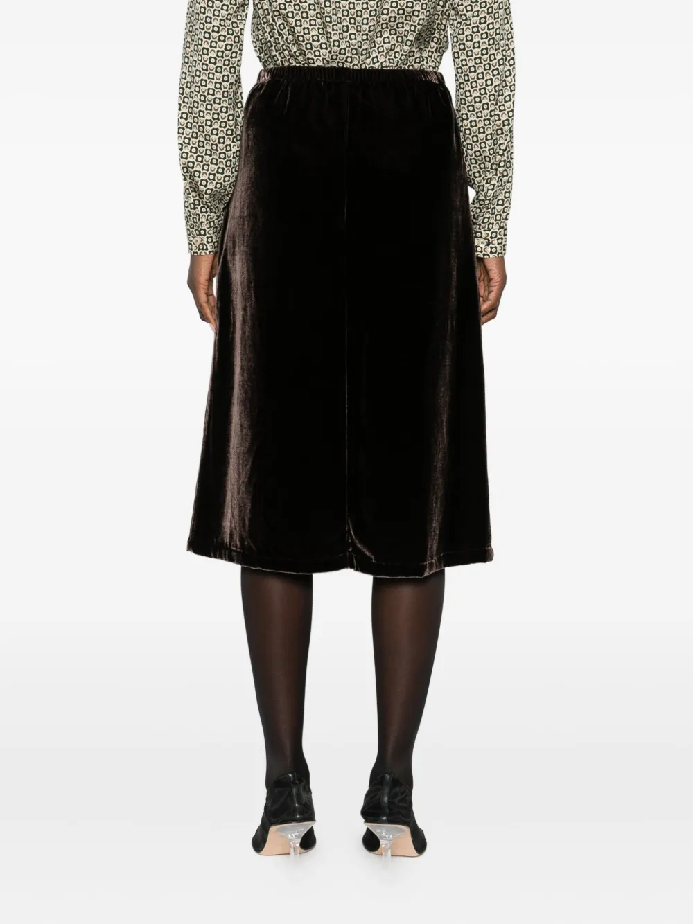 Elasticated-Waist Velour Midi Skirt