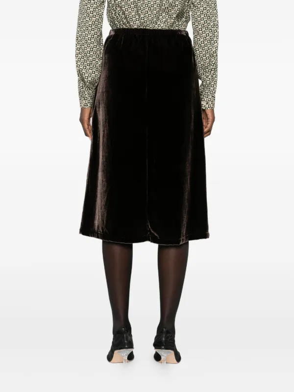 LAURA-URBINATI elasticated-waist Velour Midi Skirt Brown - Main Image